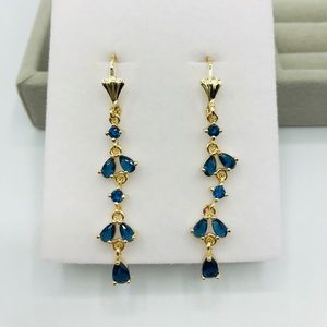 Gold plated drop earrings, blue, jewelry